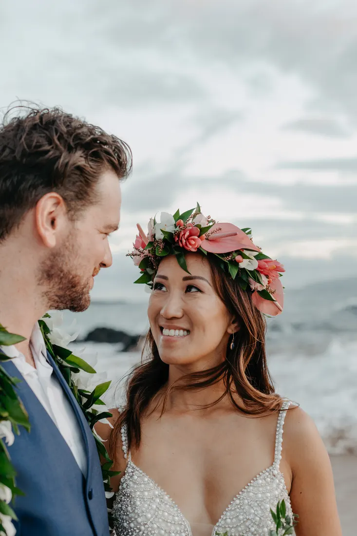 Couple in their wedding attire on Maui, day-after session by Jessie Hawaii Photography